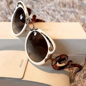 AUTHENTIC PRADA SUNGLASSES, WHITE FRAME , BLACK SUNGLASS LENSES